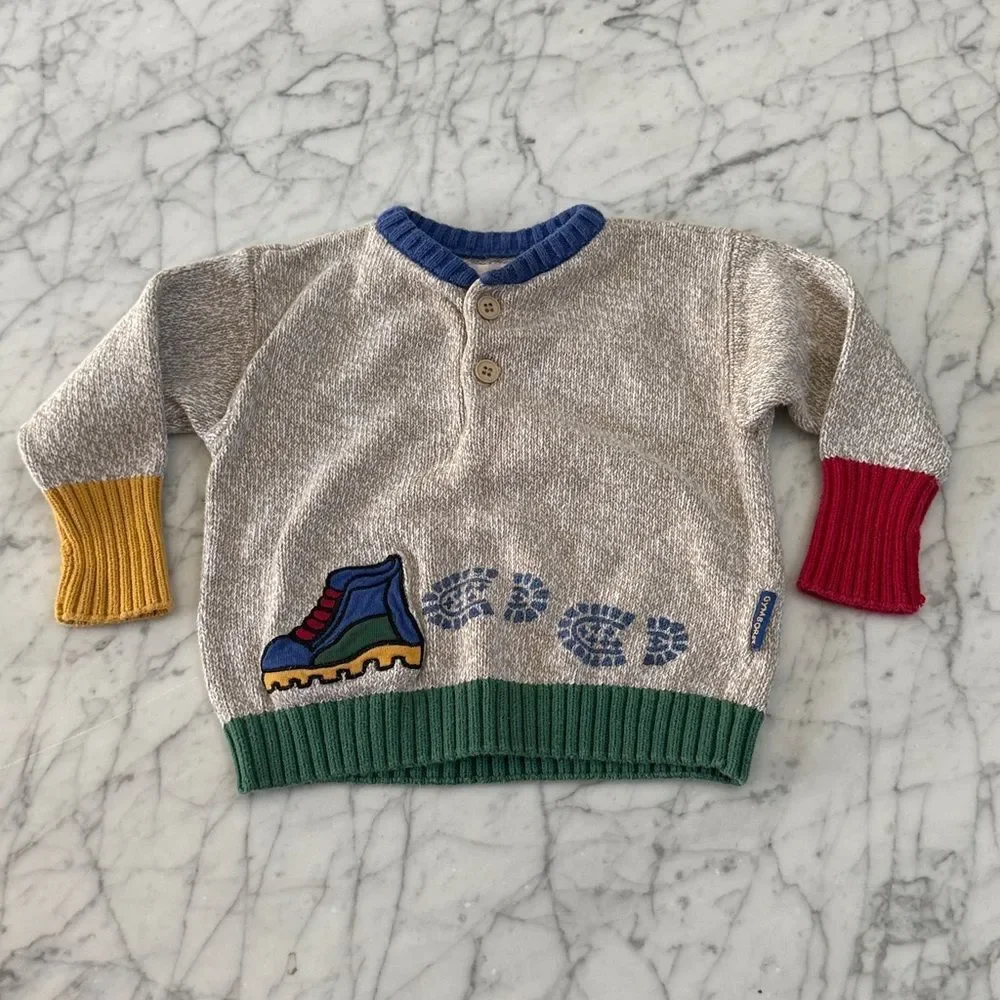 Vintage Gymboree Sneaker Colorblock Ribbed Knit Sweater Sz XS 2T Rainbow Tag
